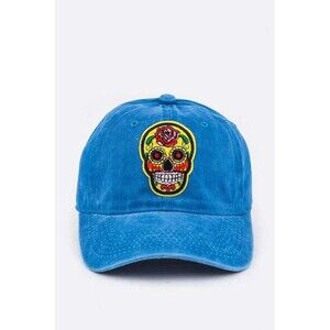 Calavera Embroidery Denim Cap - Black/Blue